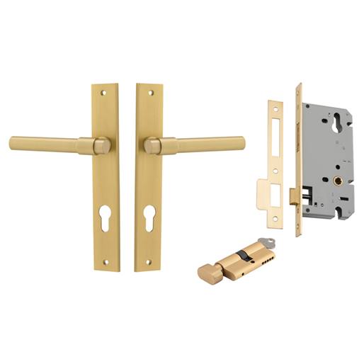 Helsinki Lever Rectangular Backplate Entrance Kit w High Security Lock Brushed Gold PVD