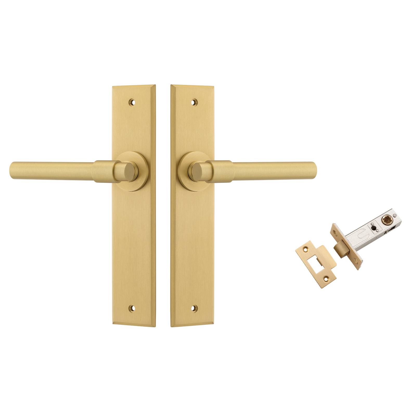 Helsinki Lever Chamfered Backplate Passage Kit Brushed Gold PVD