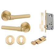 Helsinki Lever Round Rose Entrance Kit w Separate High Security Lock Brushed Gold PVD