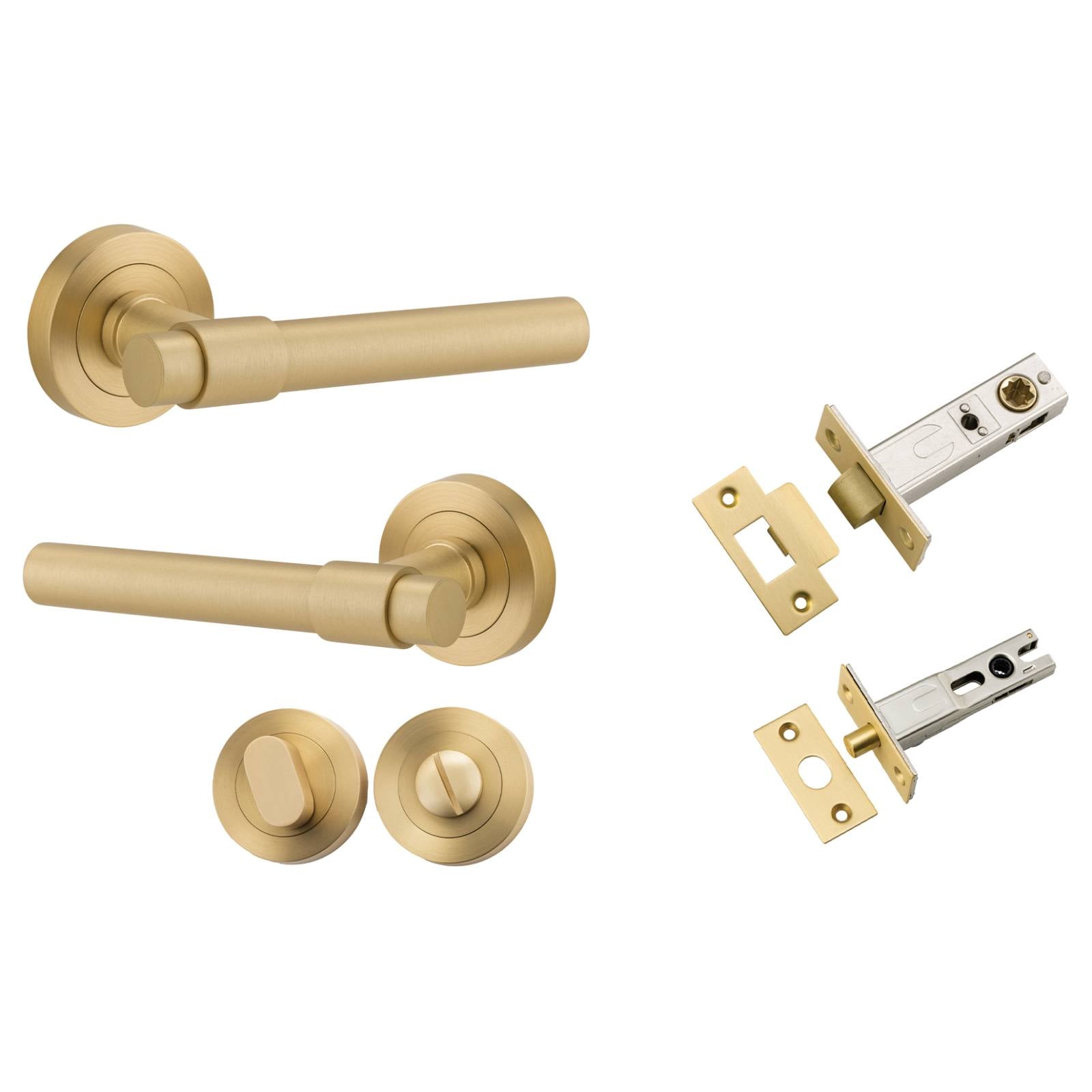 Helsinki Lever Round Rose Privacy Kit w Separate Privacy Turn Brushed Gold PVD