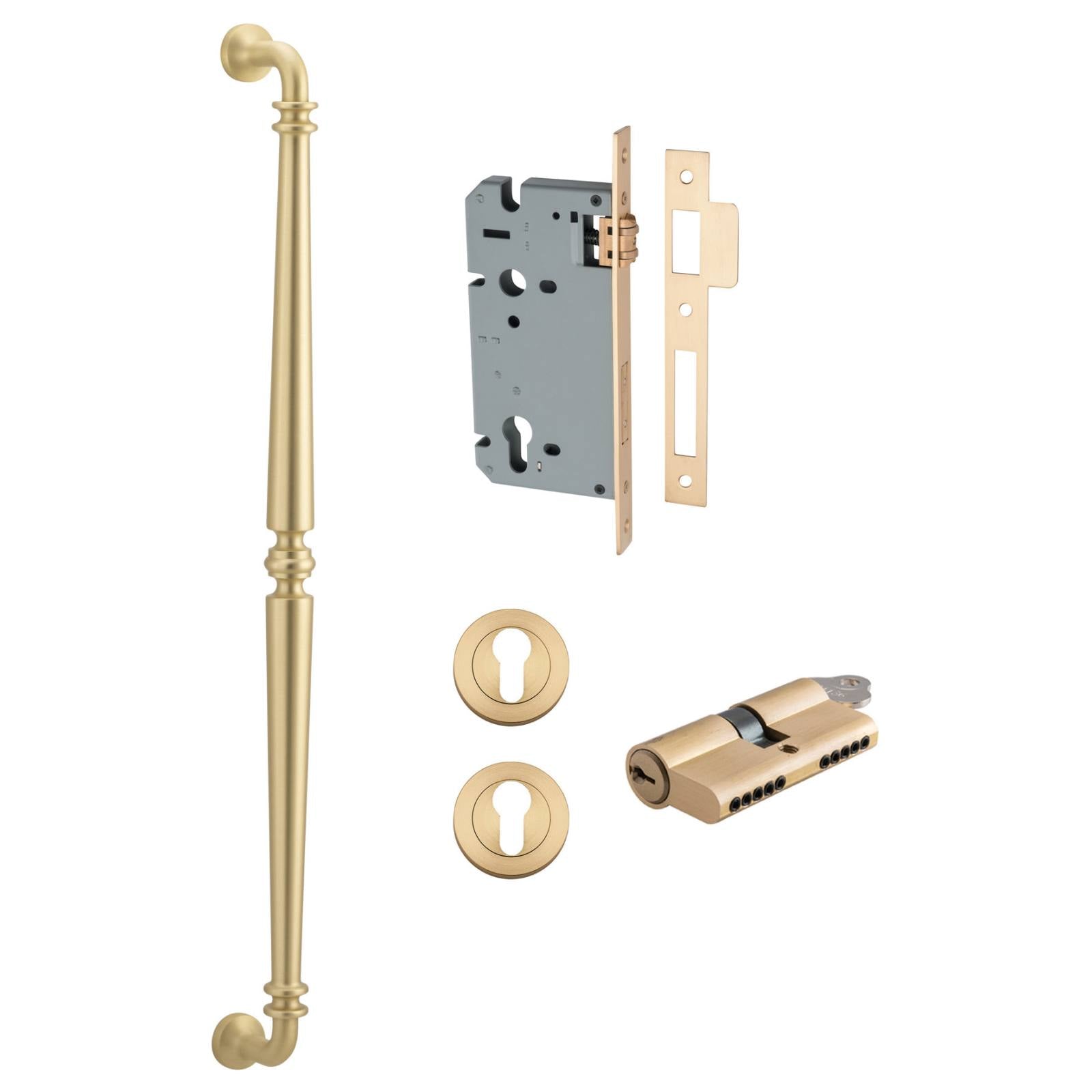 Sarlat Pull Handle 600mm Entrance Kit w Separate High Security Lock Brushed Gold PVD