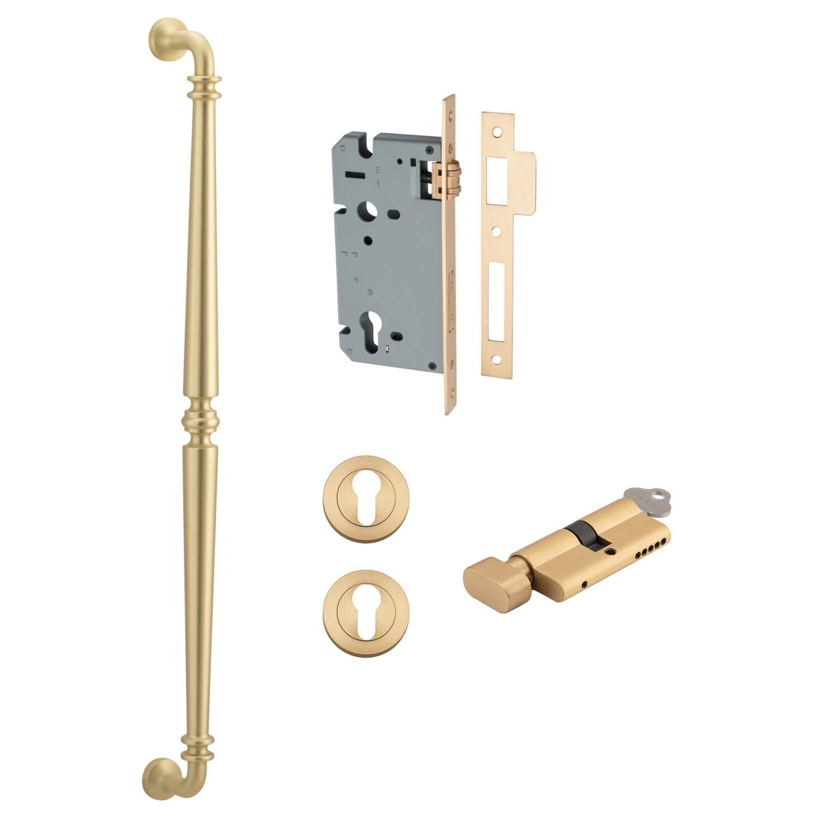 Sarlat Pull Handle 600mm Entrance Kit w Separate High Security Lock Brushed Gold PVD
