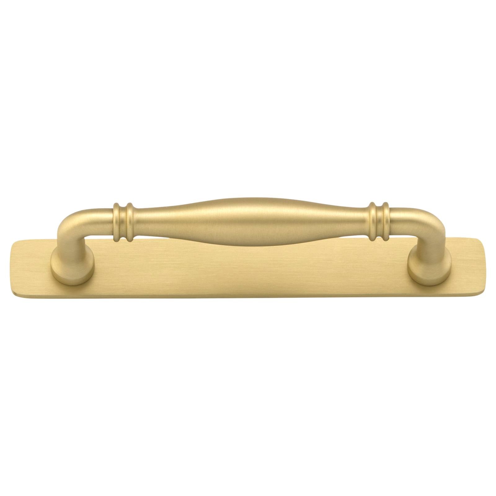 Sarlat Cabinet Pull w Backplate CTC128mm Brushed Gold PVD