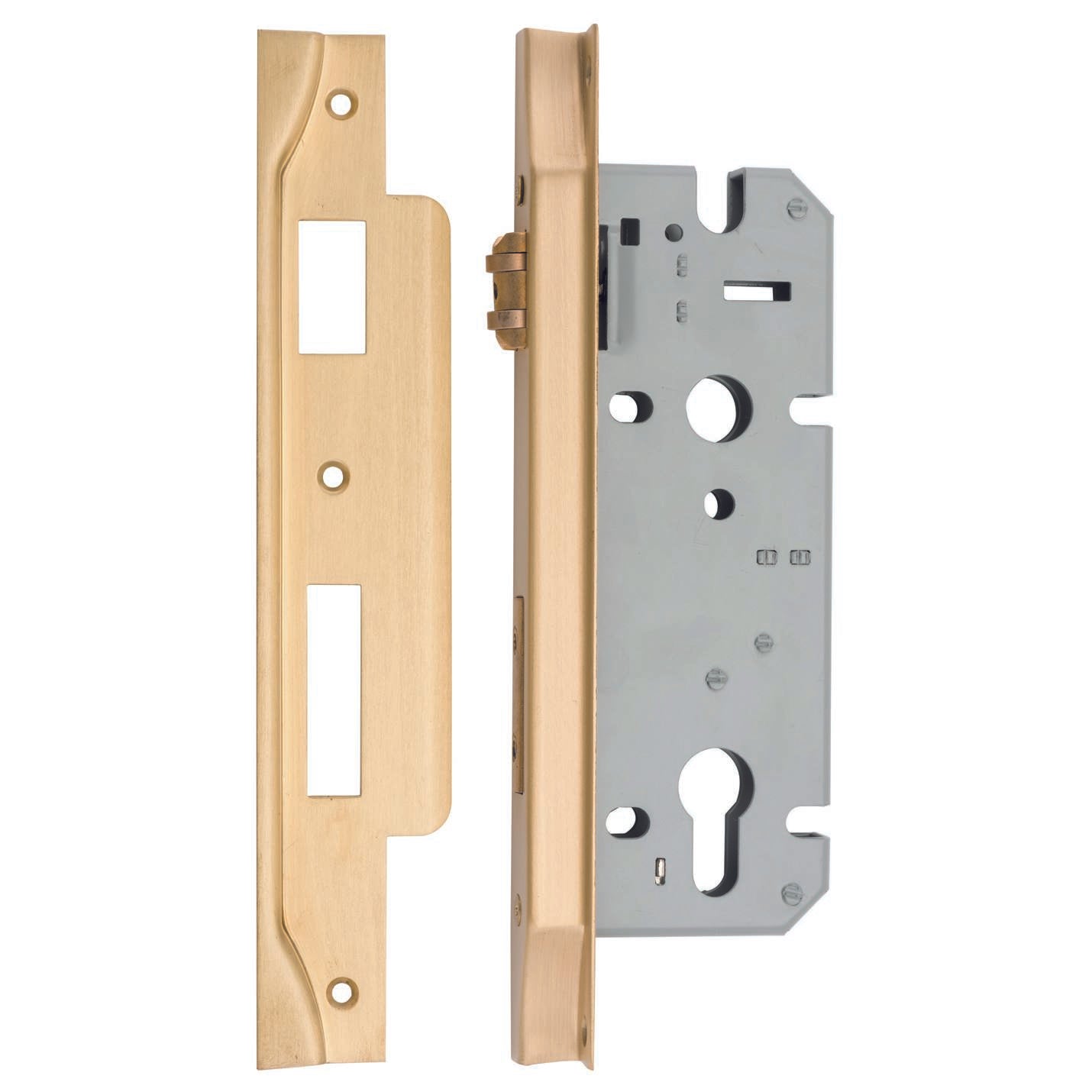Rebated 85mm Euro Mortice Locks 45mm Backset Brushed Gold PVD