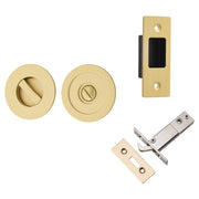 Round Sliding Door Pull Privacy Kit with Inbuilt Privacy Turn, Brushed Gold PVD