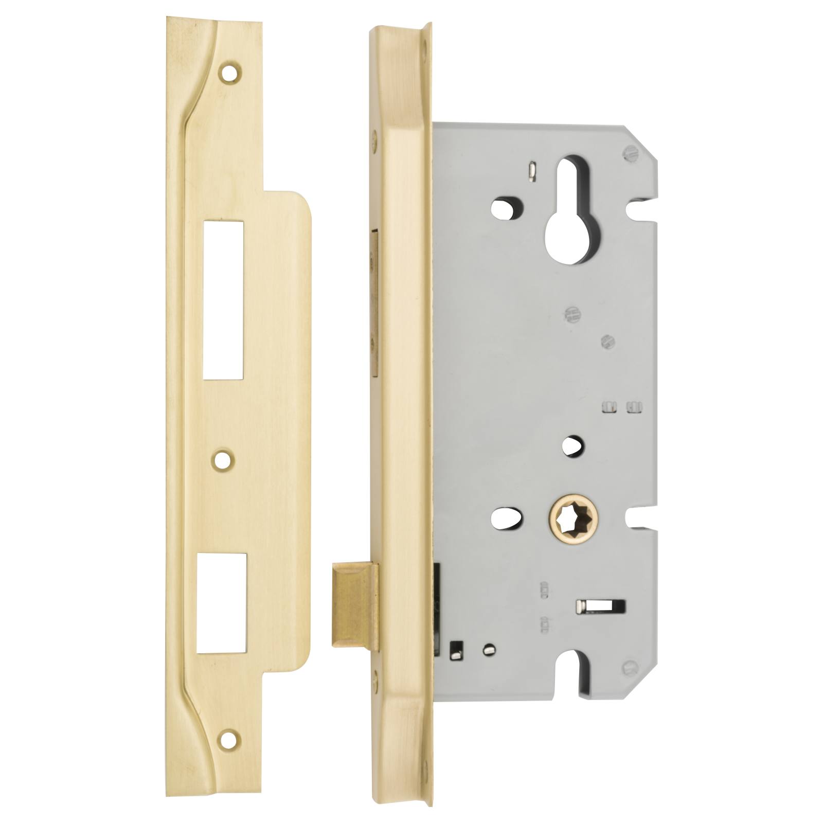 Rebated 85mm Euro Mortice Locks 60mm Backset Brushed Gold PVD