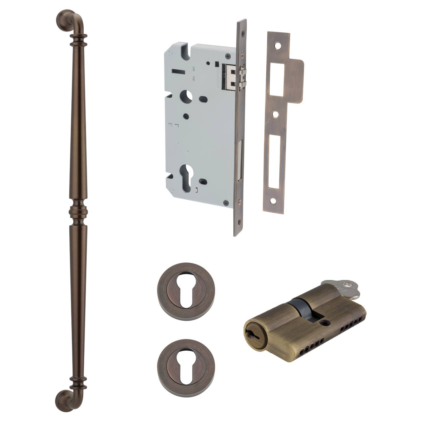 Sarlat Pull Handle 600mm Entrance Kit w Separate High Security Lock Signature Brass