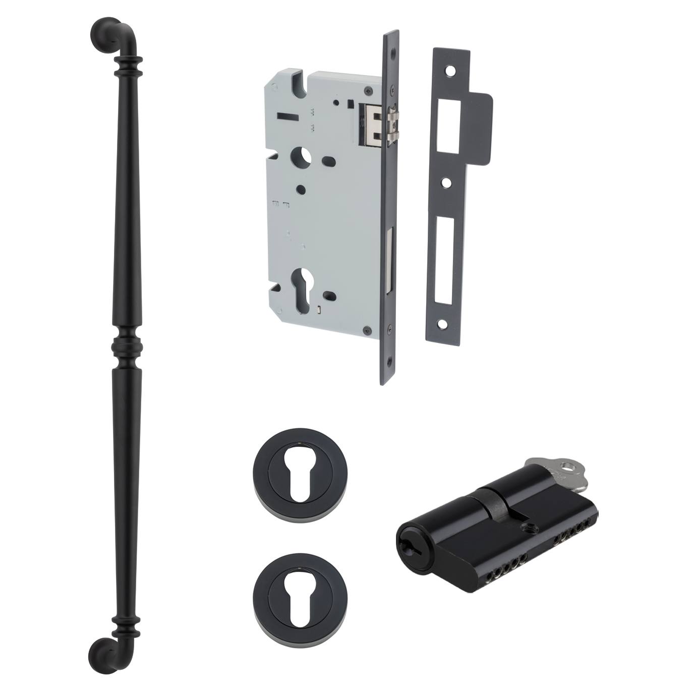 Sarlat Pull Handle 600mm Entrance Kit w Separate High Security Lock Matt Black