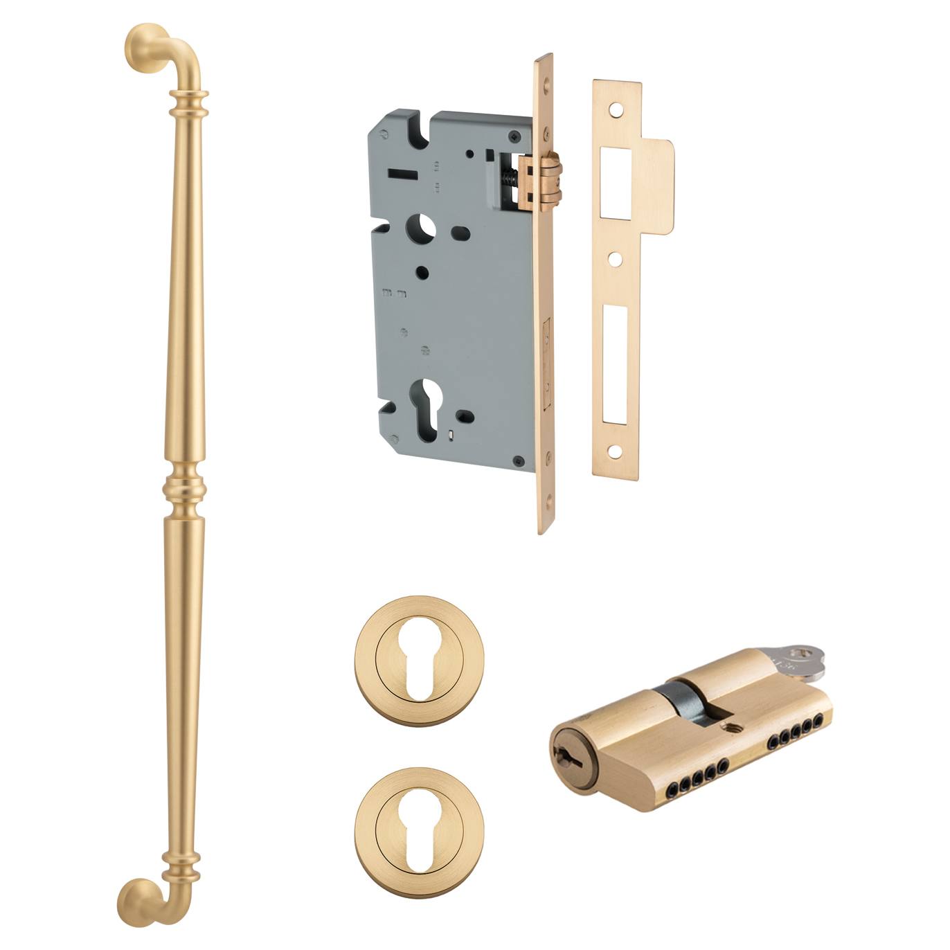 Sarlat Pull Handle 600mm Entrance Kit with Separate High Security Lock Brushed Brass