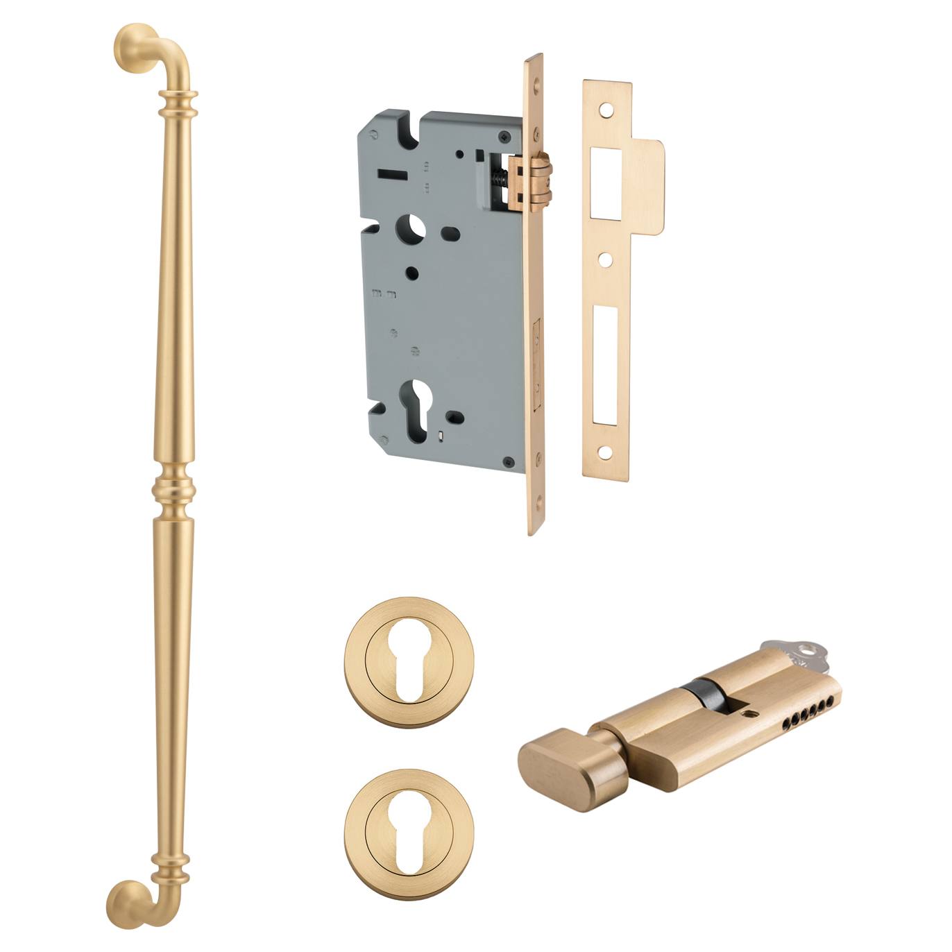 Sarlat Pull Handle 600mm Entrance Kit w Separate High Security Lock Brushed Brass