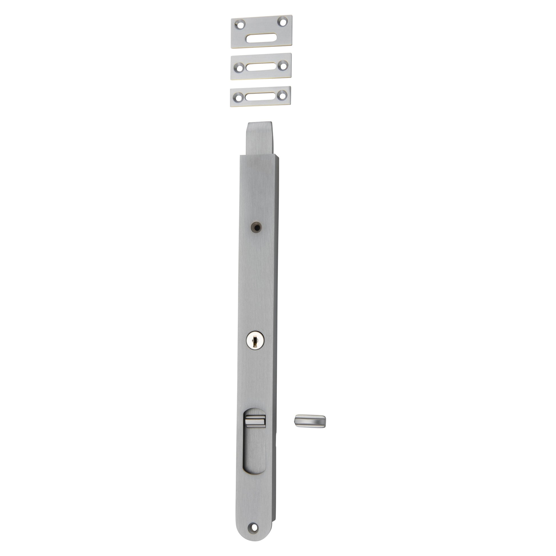 Locking Flush Bolt 300mm, Brushed Chrome