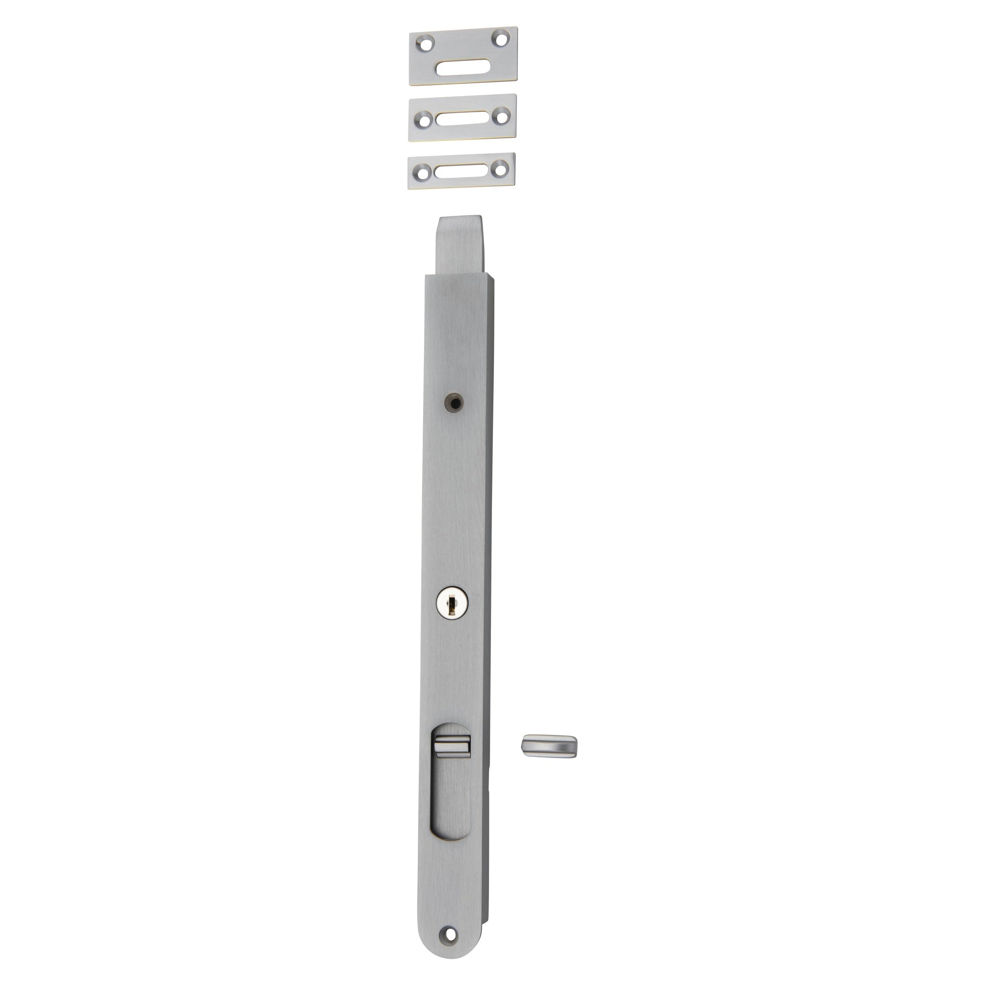Locking Flush Bolt 300mm, Brushed Chrome