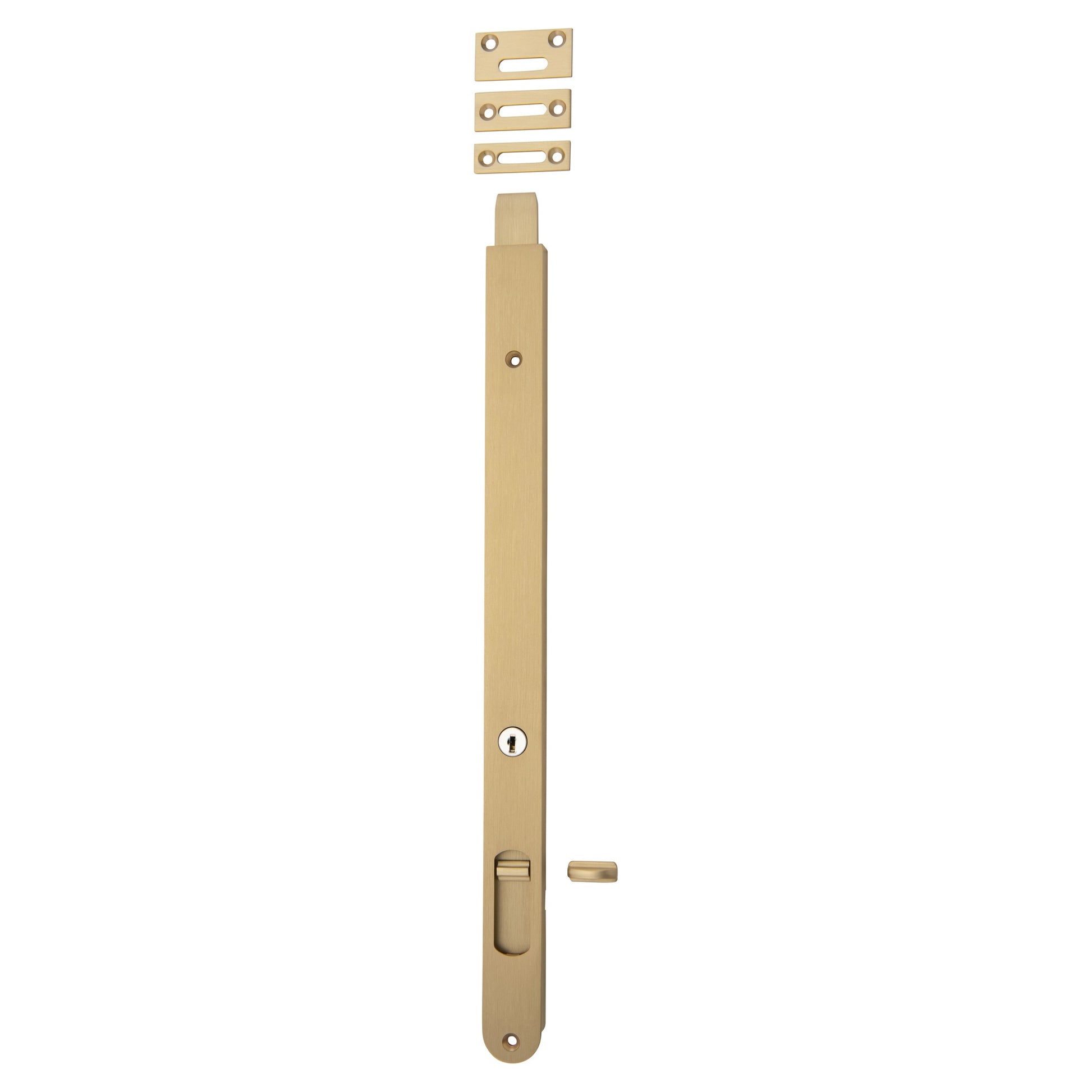 Locking Flush Bolt 400mm, Brushed Brass