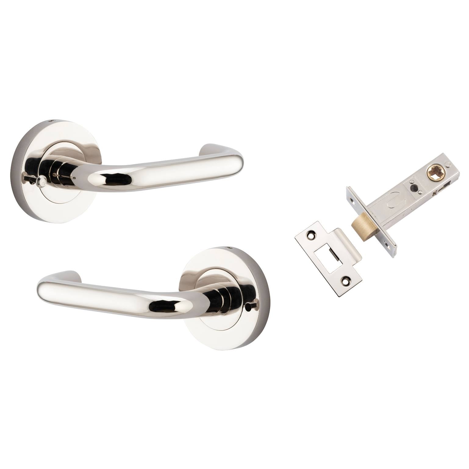 Oslo Lever Round Rose (Inbuilt Privacy) Polished Nickel