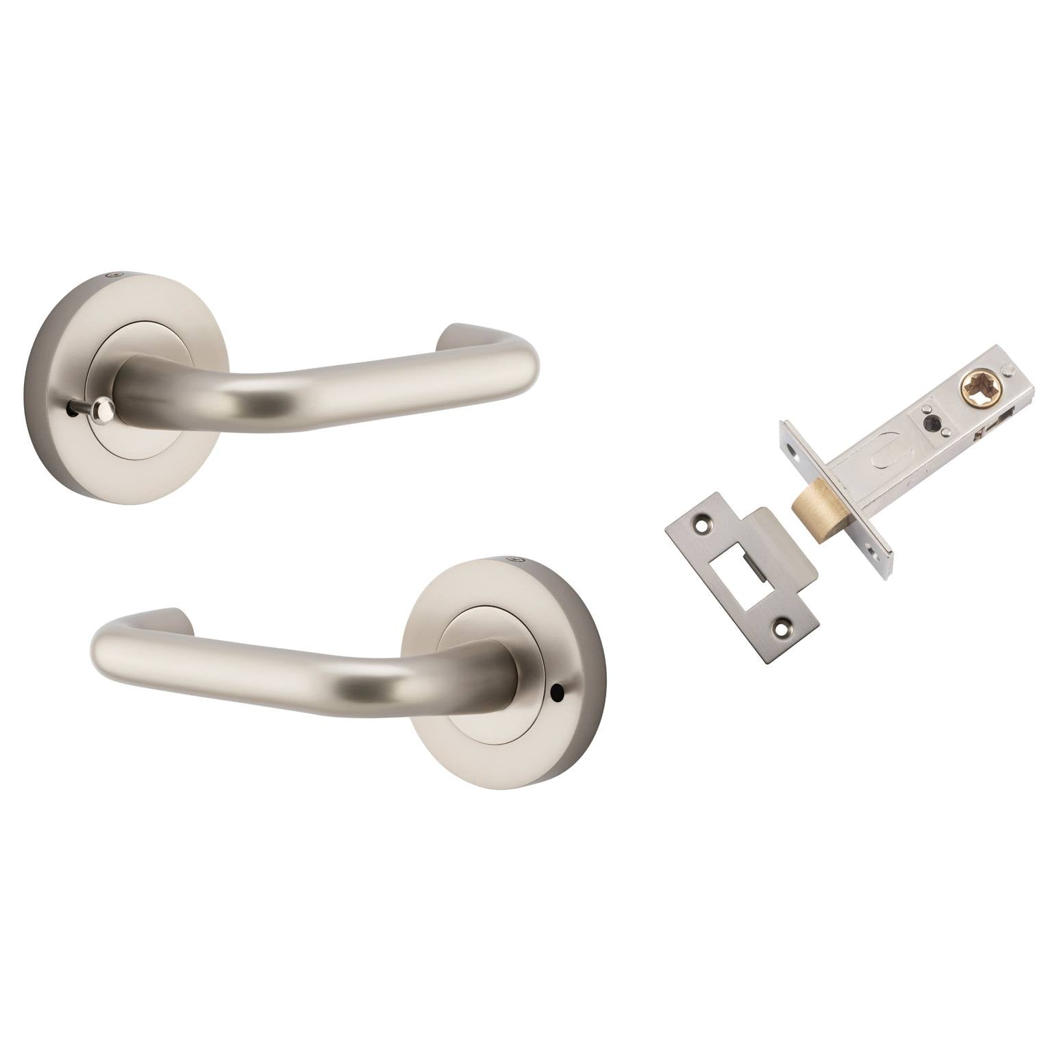 Oslo Lever Round Rose (Inbuilt Privacy) Satin Nickel