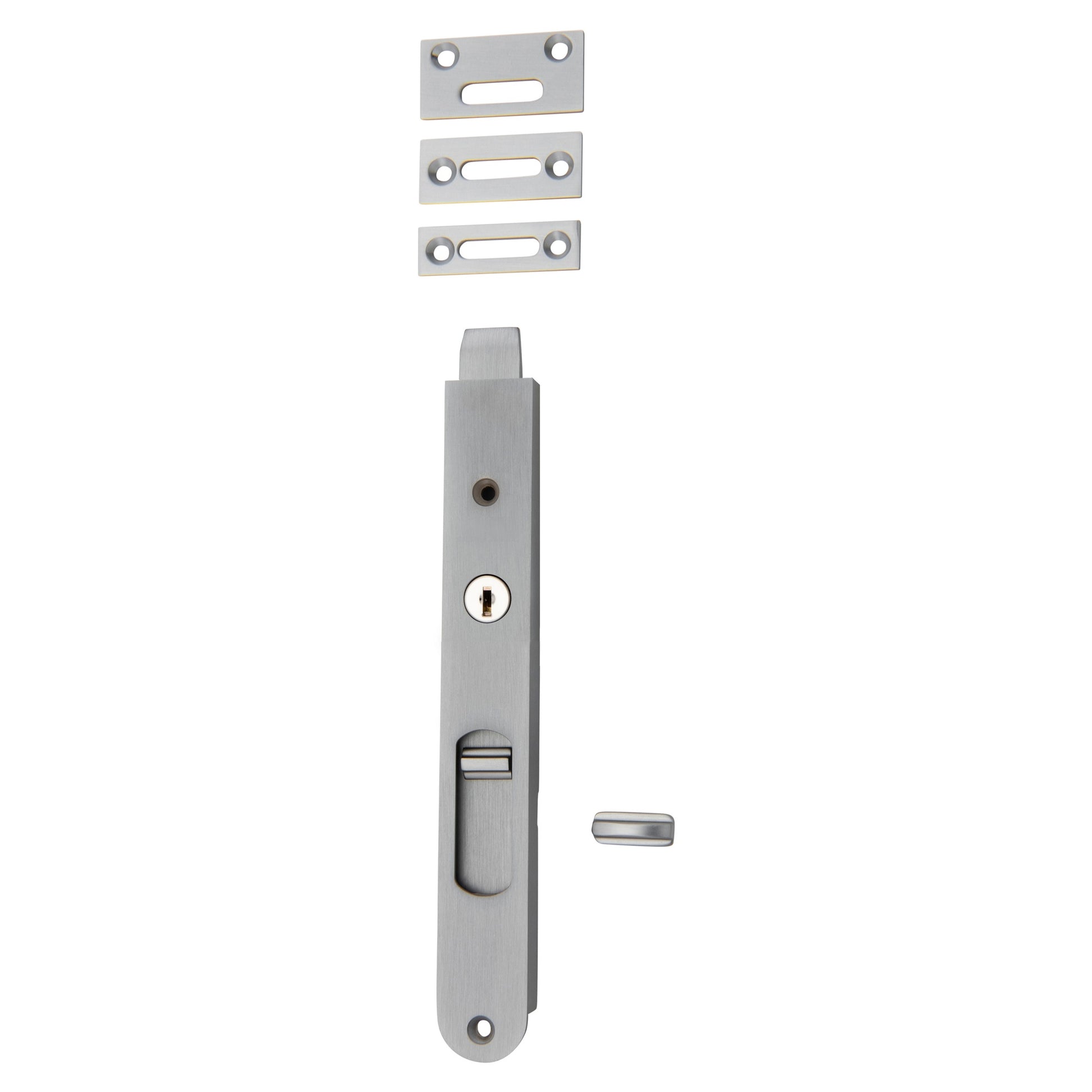 Locking Flush Bolt 200mm, Brushed Chrome