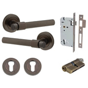 Helsinki Lever Round Rose Entrance Kit w Separate High Security Lock Signature Brass