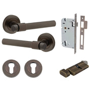 Helsinki Lever Round Rose Entrance Kit w Separate High Security Lock Signature Brass