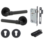 Helsinki Lever Round Rose Entrance Kit w Separate High Security Lock Matt Black