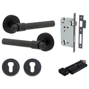 Helsinki Lever Round Rose Entrance Kit w Separate High Security Lock Matt Black
