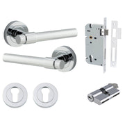 Helsinki Lever Round Rose Entrance Kit w Separate High Security Lock Polished Chrome