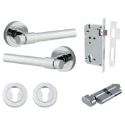 Helsinki Lever Round Rose Entrance Kit w Separate High Security Lock Polished Chrome