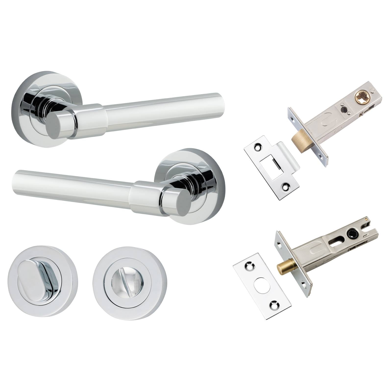 Helsinki Lever Round Rose Privacy Kit w Separate Privacy Turn Polished Chrome