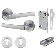 Helsinki Lever Round Rose Entrance Kit w Separate High Security Lock Brushed Chrome