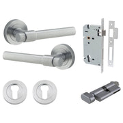 Helsinki Lever Round Rose Entrance Kit w Separate High Security Lock Brushed Chrome