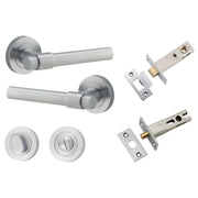 Helsinki Lever Round Rose Privacy Kit w Separate Privacy Turn Brushed Chrome