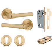 Helsinki Lever Round Rose Entrance Kit w Separate High Security Lock Brushed Brass