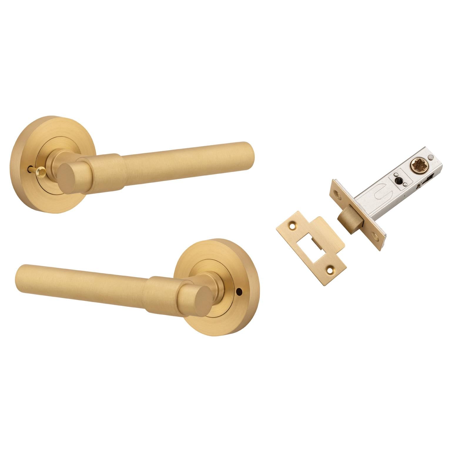 Helsinki Lever Round Rose (Inbuilt Privacy) Brushed Brass