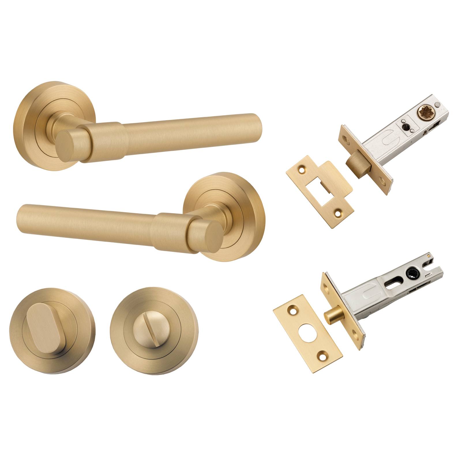 Helsinki Lever Round Rose Privacy Kit w Separate Privacy Turn Brushed Brass