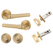 Helsinki Lever Round Rose Privacy Kit w Separate Privacy Turn Brushed Brass