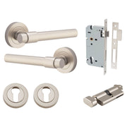 Helsinki Lever Round Rose Entrance Kit w Separate High Security Lock Satin Nickel