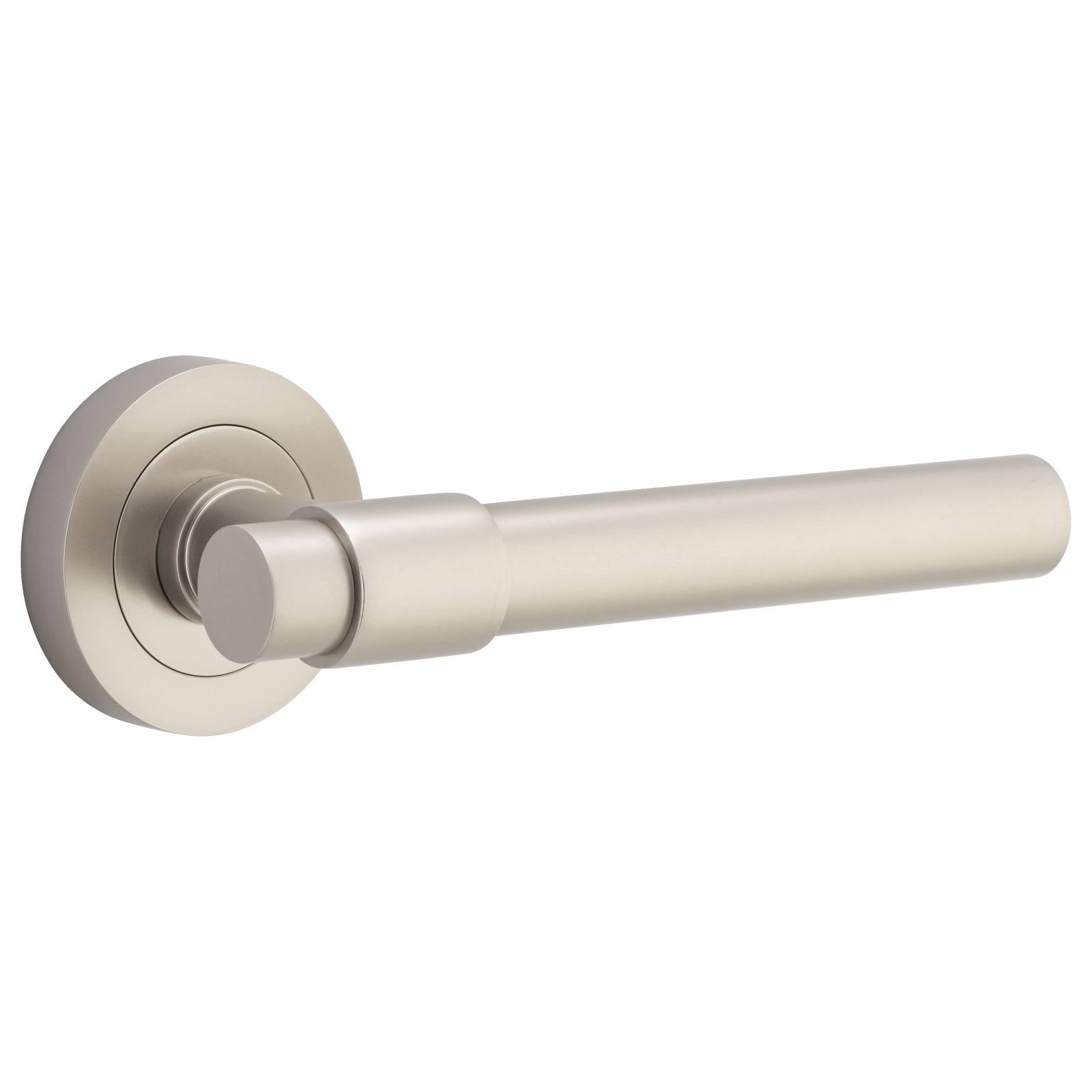 Helsinki Lever Round Rose, Satin Nickel