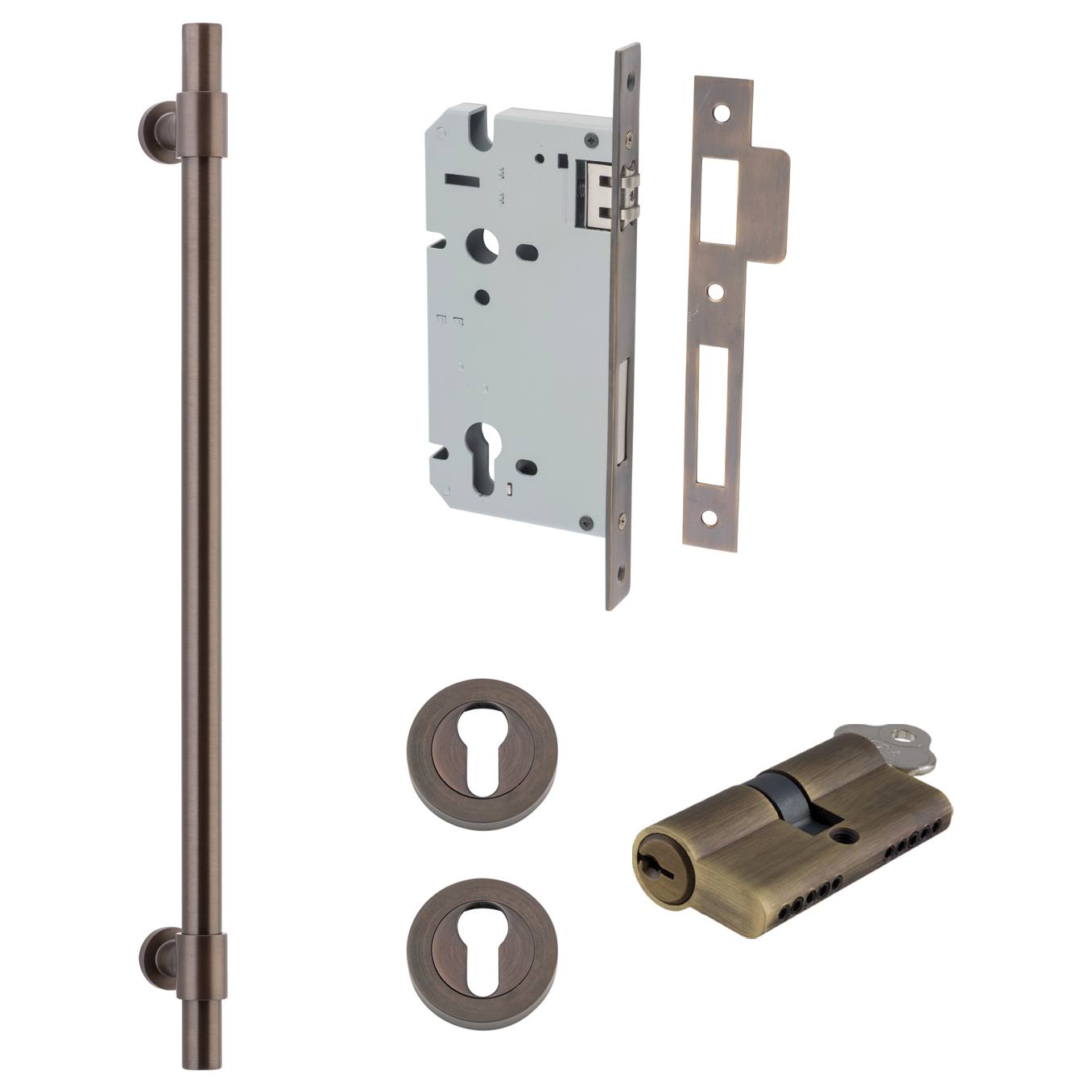 Helsinki Pull Handle 450mm Entrance Kit w Separare High Security Lock Signature Brass