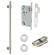 Helsinki Pull Handle 450mm Entrance Kit w Separare High Security Lock Satin Nickel
