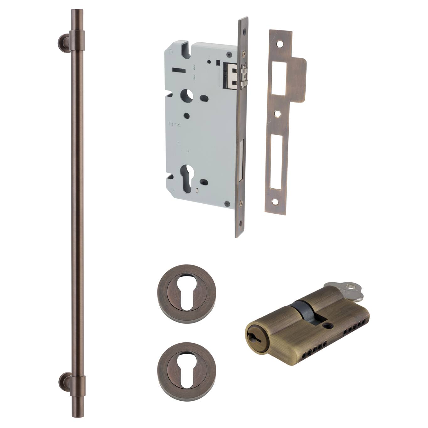 Helsinki Pull Handle 600mm Entrance Kit w Separare High Security Lock Signature Brass