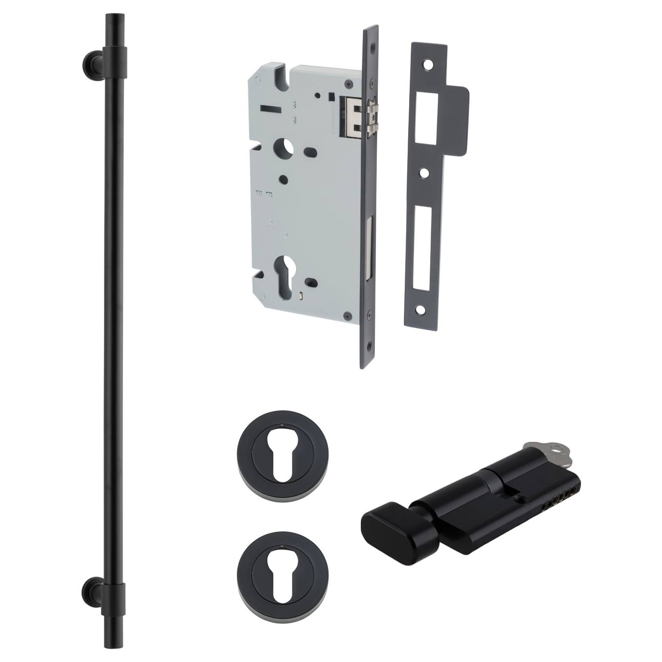 Helsinki Pull Handle 600mm Entrance Kit w Separare High Security Lock Matt Black