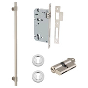 Helsinki Pull Handle 600mm Entrance Kit w Separare High Security Lock Satin Nickel