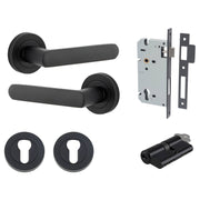 Osaka Lever Round Rose Entrance Kit w Separate High Security Lock Matt Black