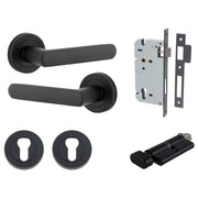 Osaka Lever Round Rose Entrance Kit w Separate High Security Lock Matt Black