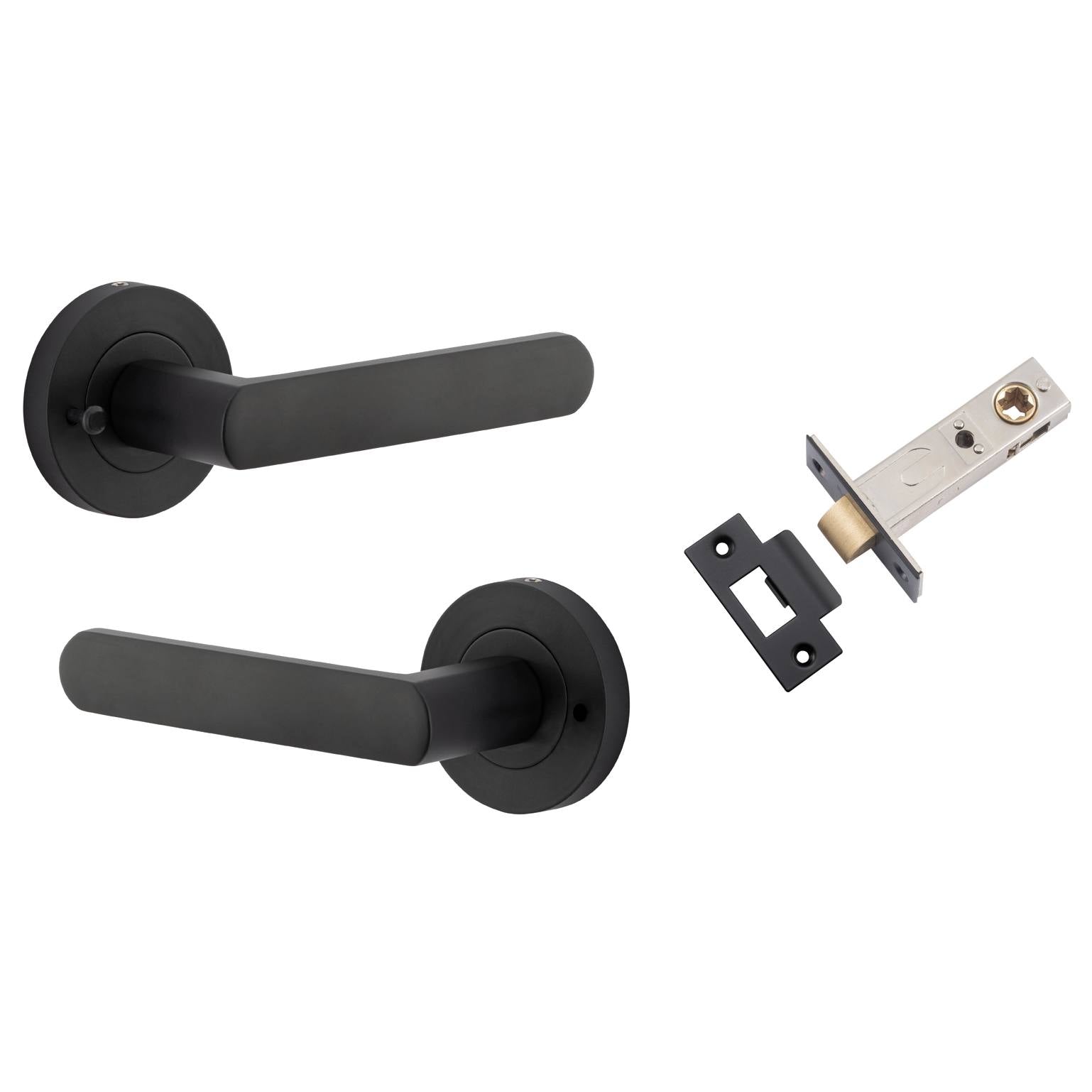 Osaka Lever Round Rose (Inbuilt Privacy) Matt Black