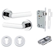 Osaka Lever Round Rose Entrance Kit w Separate High Security Lock Polished Chrome
