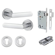 Osaka Lever Round Rose Entrance Kit w Separate High Security Lock Brushed Chrome