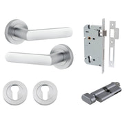 Osaka Lever Round Rose Entrance Kit w Separate High Security Lock Brushed Chrome