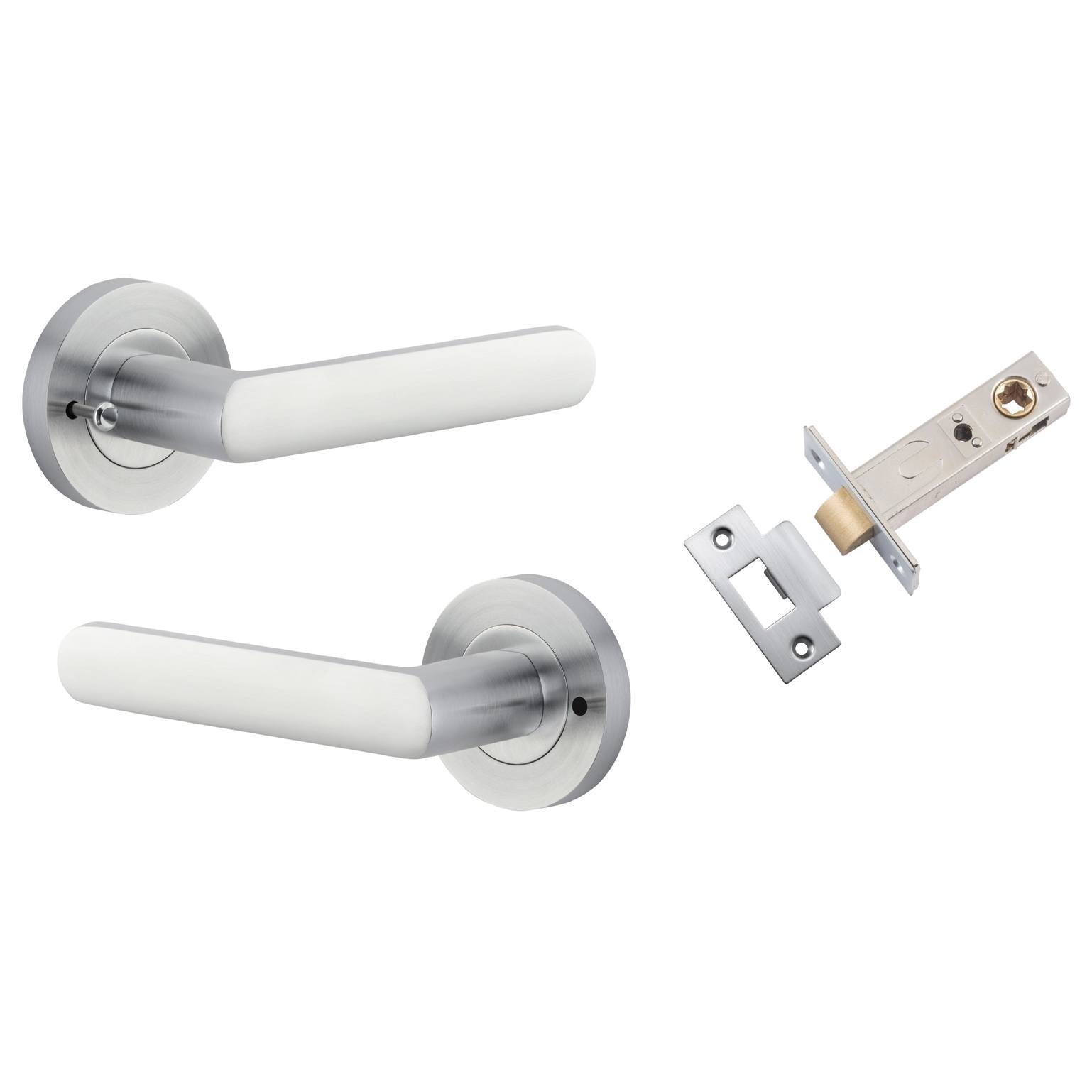 Osaka Lever Round Rose (Inbuilt Privacy) Brushed Chrome