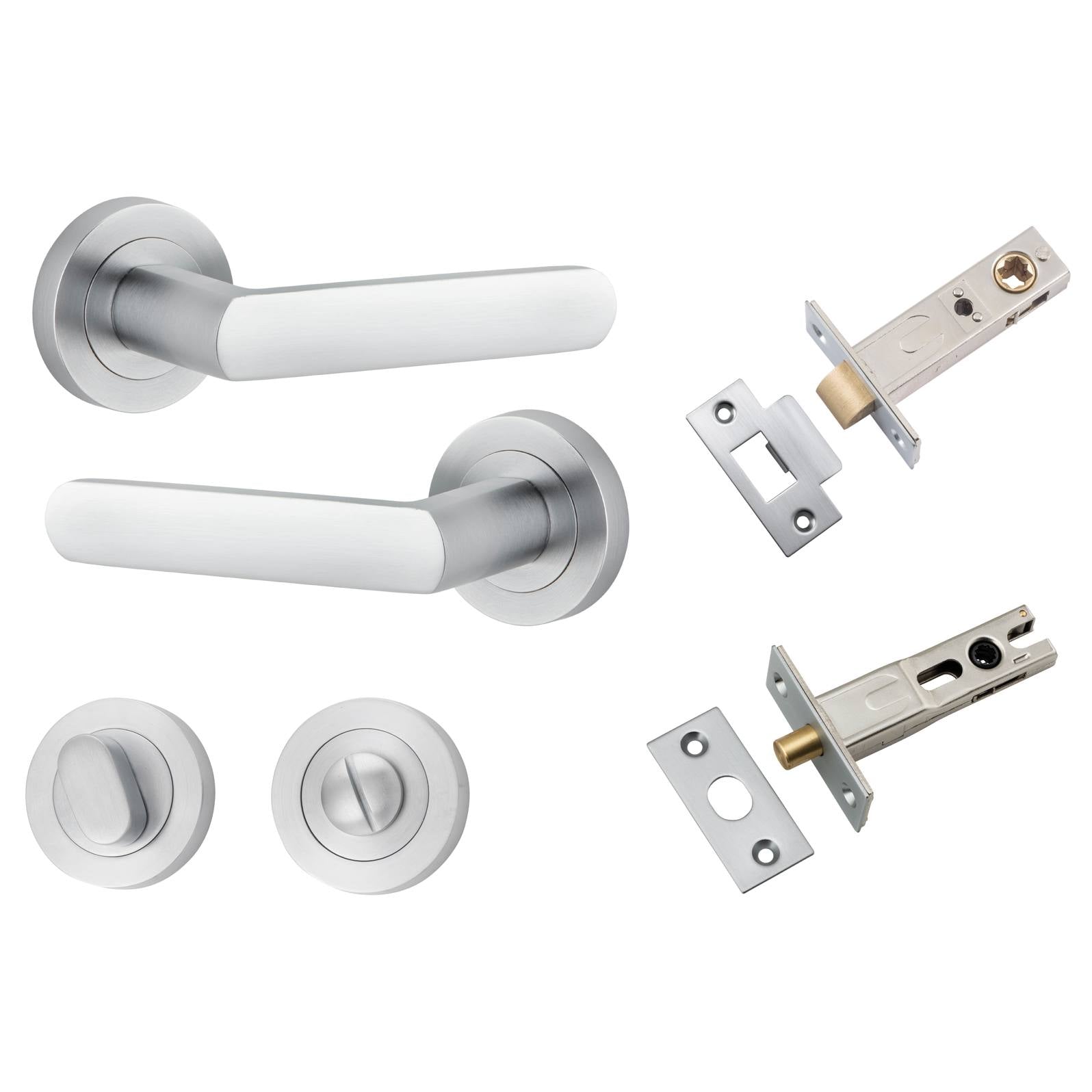 Osaka Lever Round Rose Privacy Kit w Separate Privacy Turn Brushed Chrome