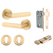 Osaka Lever Round Rose Entrance Kit w Separate High Security Lock Brushed Brass